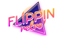 A colorful retro-style logo reading 'FLIPPIN retro' over a purple and blue angular shape with orange and yellow gradient lettering, on a black background.